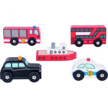Set 5 Vehicule BigJigs Toys din Lemn
