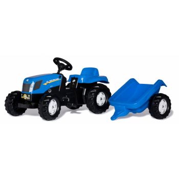 Tractor cu pedale si remorca RollyKid New Holland Blue de firma originala