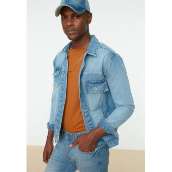 Jacheta de denim cu aspect decolorat