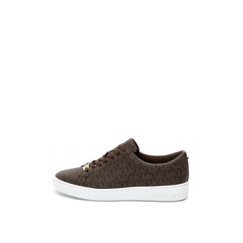 Pantofi sport de piele ecologica - cu model logo Keaton - Maro inchis