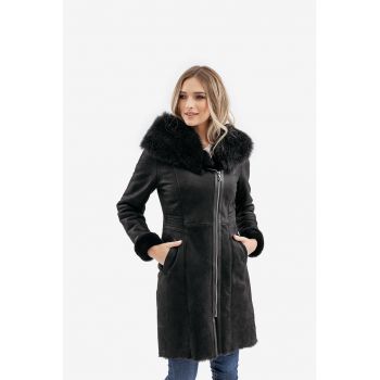 Palton de piele sherpa cu gluga