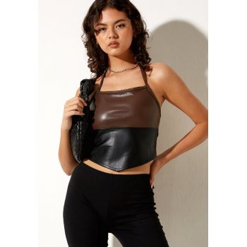 Top crop din piele ecologica