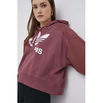 adidas Originals hanorac de bumbac HC7035 femei, culoarea roz, cu imprimeu HC7035-QUICRI ieftin