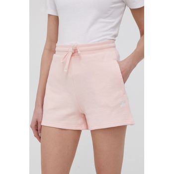 Dc pantaloni scurti din bumbac femei, culoarea roz, neted, high waist ieftini