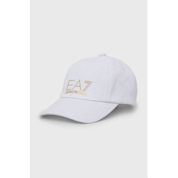 EA7 Emporio Armani caciula din bumbac culoarea alb, cu imprimeu