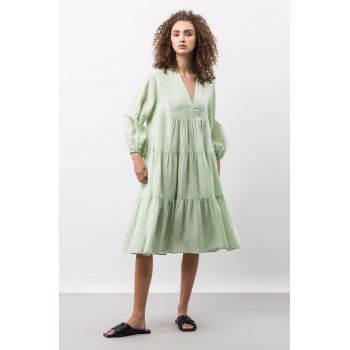 Ivy & Oak rochie din in culoarea verde, mini, evazati