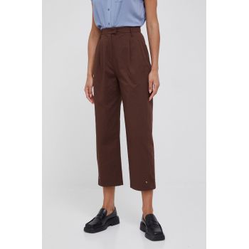 Sisley pantaloni femei, culoarea maro, lat, high waist