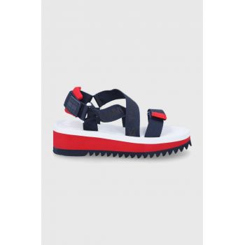 Tommy Jeans sandale femei, culoarea albastru marin, cu platforma