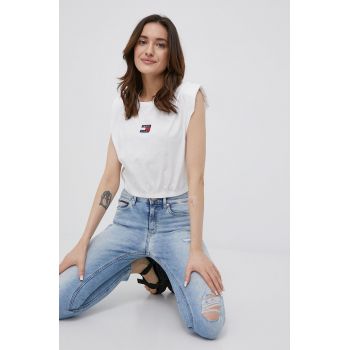 Tommy Jeans tricou din bumbac culoarea alb