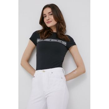 Tommy Jeans body femei, culoarea negru