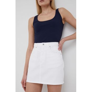 Pepe Jeans fustă din denim din bumbac Rachel Skirt culoarea alb, mini, dreaptă