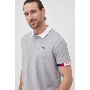 Pepe Jeans tricou polo Felix barbati, culoarea gri, cu imprimeu