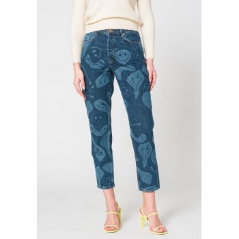 Blugi crop mom fit cu talie inalta Blugi crop mom fit cu talie inalta