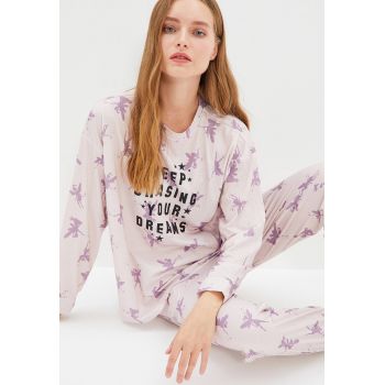 Pijama cu imprimeu si maneci cazute