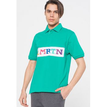 Tricou polo supradimensionat din bumbac cu logo texturat