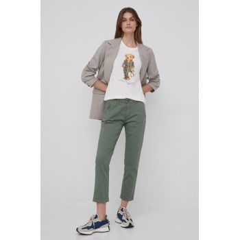 Pepe Jeans pantaloni Maura femei, culoarea verde, fason chinos, medium waist