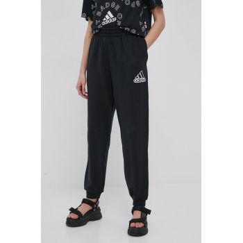 adidas pantaloni de bumbac HC9176 femei, culoarea negru, cu imprimeu