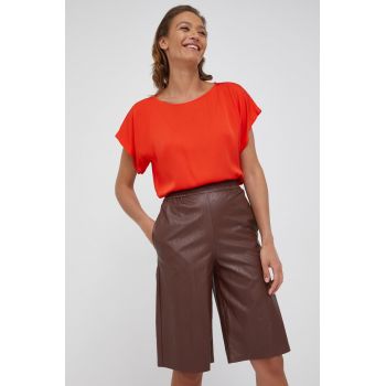 Sisley pantaloni scurti femei, culoarea maro, neted, high waist de firma originali