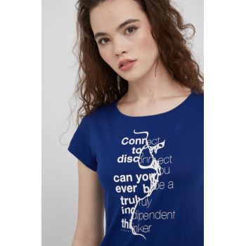 Sisley tricou din bumbac culoarea albastru marin
