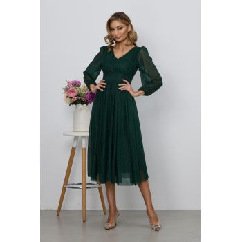 Rochie de ocazie din voal cu glitter Wilma Verde
