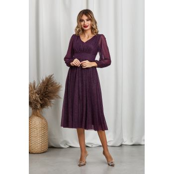 Rochie de ocazie din voal cu glitter Wilma Violet