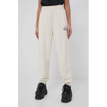 adidas pantaloni de bumbac HC9175 femei, culoarea bej, cu imprimeu
