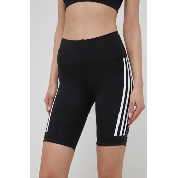adidas Performance pantaloni scurți de antrenament Optime TrainIcons 3-Stripes femei, culoarea negru, cu imprimeu, high waist
