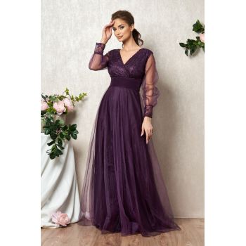 Rochie de ocazie din tull cu dantela Dinasty Violet