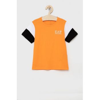 EA7 Emporio Armani tricou de bumbac pentru copii culoarea portocaliu, cu imprimeu