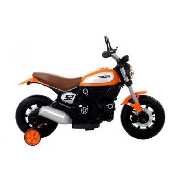 Motocicleta electrica pentru copii cu roti ajutatoare portocalie LeanToys