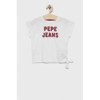 Pepe Jeans tricou de bumbac pentru copii culoarea alb ieftin