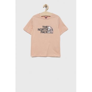 The North Face tricou de bumbac pentru copii culoarea roz