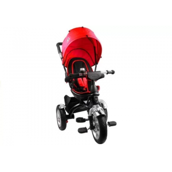 Tricicleta cu pedale pentru copii cu scaun rotativ si copertina rosie LeanToys