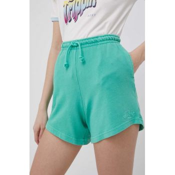 Billabong pantaloni scurti femei, culoarea verde, neted, high waist