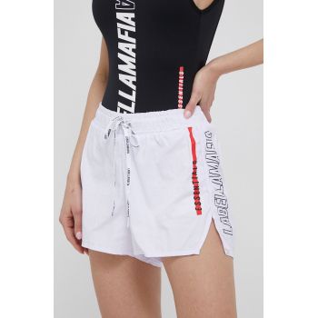 LaBellaMafia pantaloni scurți de antrenament Essentials femei, culoarea alb, cu imprimeu, medium waist