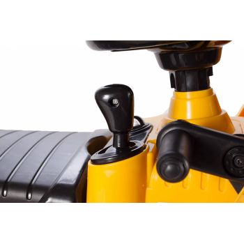 Buldozer copii fara pedale Malplay Under Construction Galben prevazut cu cheie, cupa mobila, spatiu depozitare sub scaun, greutatea maxima suportata 27 kg