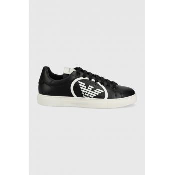 Emporio Armani ghete de piele culoarea negru