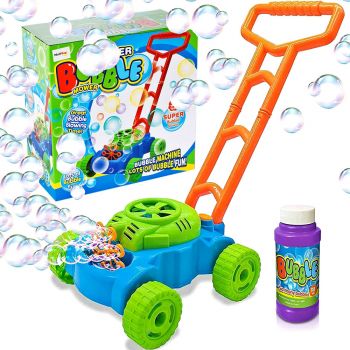 Masina de tuns iarba generatoare de Baloane din Sapun, cu baterii, 8 inele rotative si solutie inclusa Super Bubble