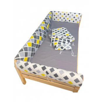 Set aparatori laterale Maxi pentru pat Montessori 120x200 cm Romburi galben negru de firma originala