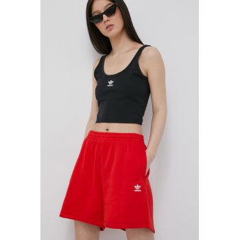 adidas Originals pantaloni scurti Adicolor HC0628 femei, culoarea rosu, neted, high waist