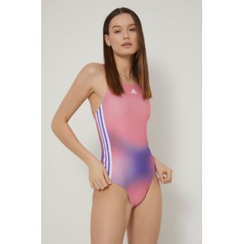 adidas Performance costum de baie Melbourne Print 3-stripes HA6006 culoarea roz, cupa moale
