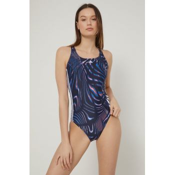 adidas Performance costum de baie Souleaf Graphic 3-stripes HA6001 culoarea albastru marin, cupa moale