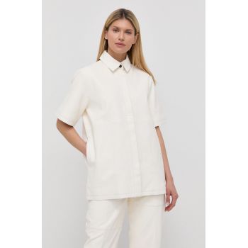 Herskind camasa din piele femei, culoarea alb, cu guler clasic, relaxed de firma originala