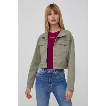 Dkny geaca femei, culoarea verde, de tranzitie