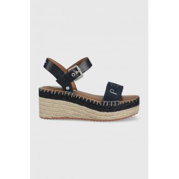 Pepe Jeans sandale Witney Logo femei, culoarea albastru marin, cu platforma