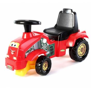 Tractor pentru copii fara pedale Dede Rosu cu portbagaj sub scaun, recomandat copiilor de la 12 luni, dimensiuni 63 x 29 x 36 cm