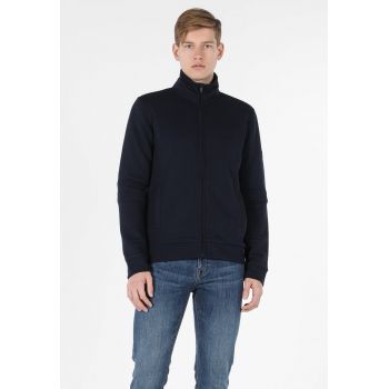 Bluza sport slim fit cu fermoar si aspect texturat - Bleumarin inchis -