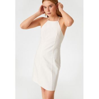 Rochie din amestec de in cu decolteu halter