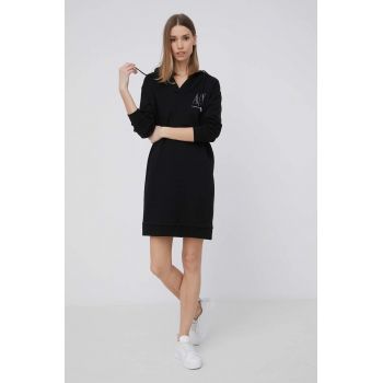 Armani Exchange rochie din bumbac culoarea negru, mini, oversize