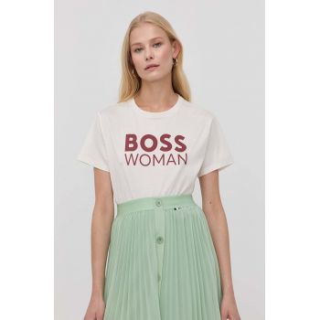 Boss tricou din bumbac culoarea alb